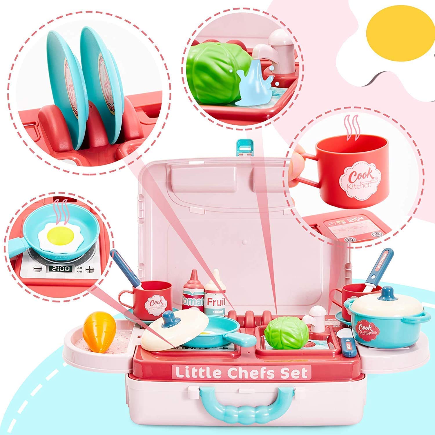 Plastic 3-in-1 Portable Pretend Role Play Set Toy for Boys and Girls (Kitchen Play Set)