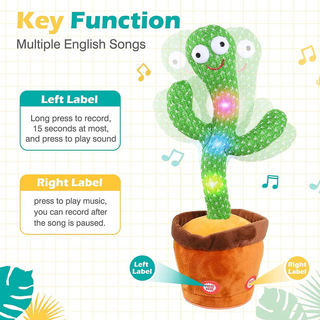 Dancing Cactus Toy for Kids | Musical Toy with Colourful Lights | Funny Education Toys | Playing Home Decor | Baby Voice Recording