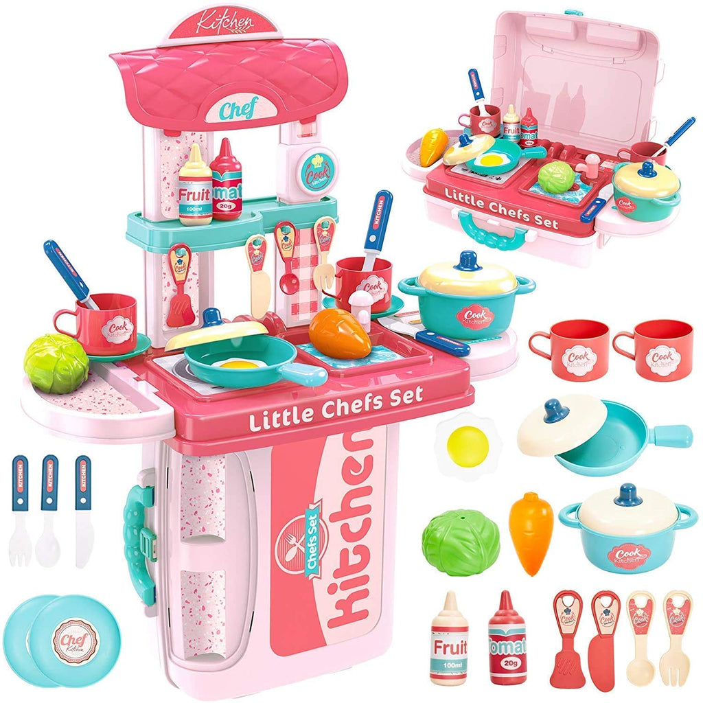 Plastic 3-in-1 Portable Pretend Role Play Set Toy for Boys and Girls (Kitchen Play Set)