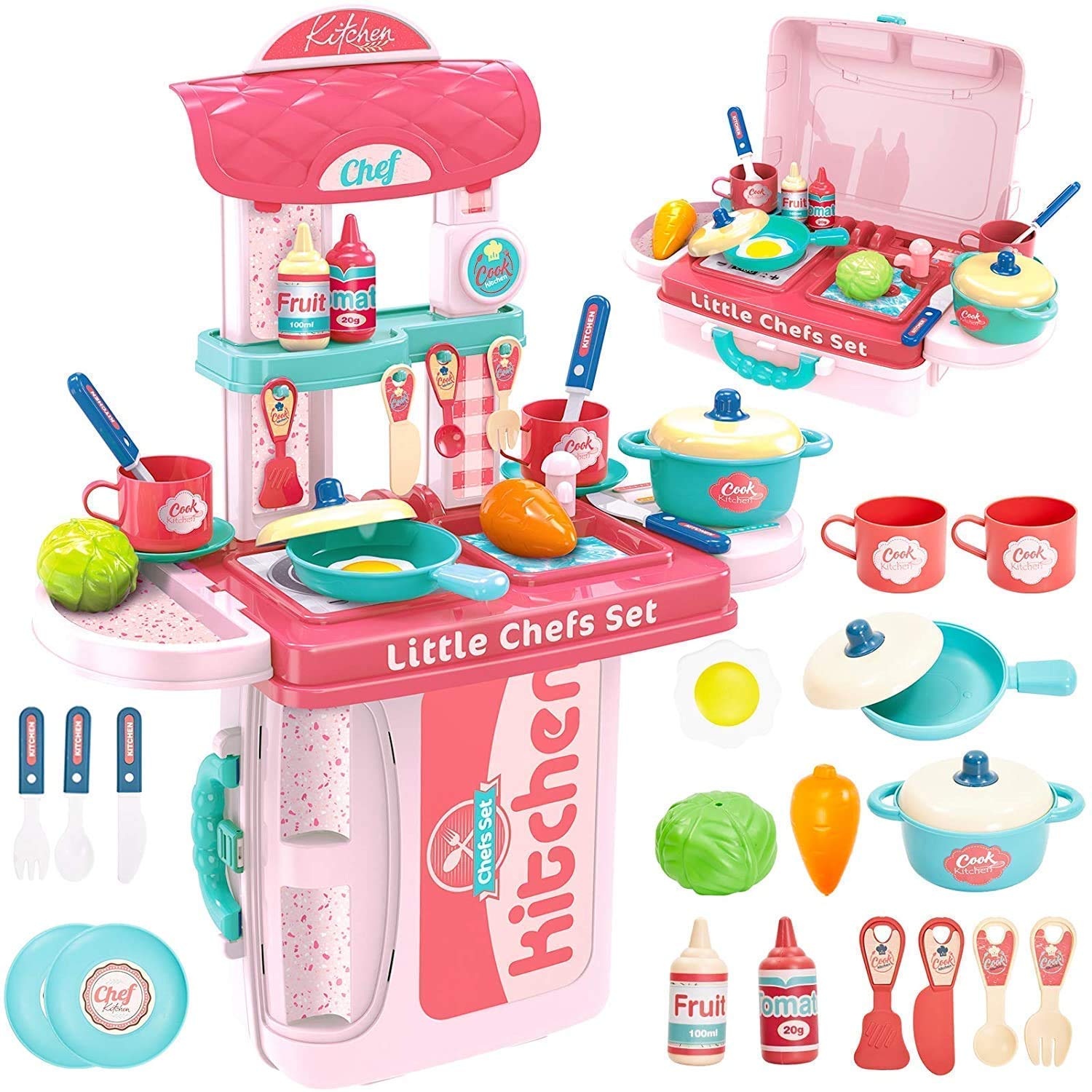 Plastic 3-in-1 Portable Pretend Role Play Set Toy for Boys and Girls (Kitchen Play Set)