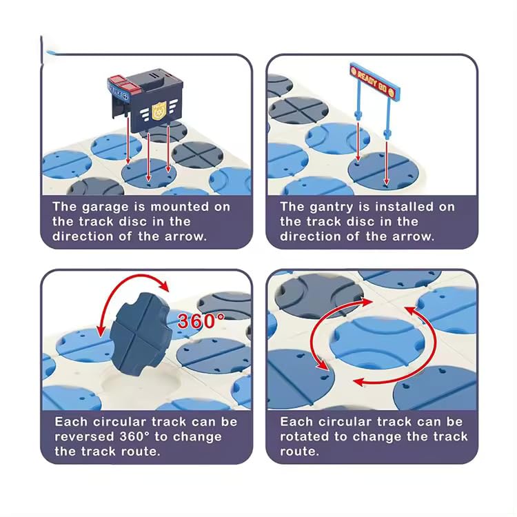 DIY Track Maze Race Car Building Block Set - Educational Toy with Light-Up Cars | STEM Learning Construction Playset for Kids | Customizable Police Station Track