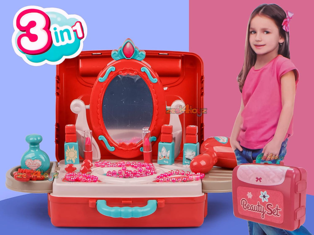Plastic 3-in-1 Portable Pretend Role Play Set Toy for Boys and Girls (Beauty Play Set)