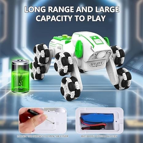 Snish Signature Robot Dog RC-Car, 8WD Remote-Control-Car with Spraying Light, 2.4Ghz All Terrain RC Stunt-Car, 360°Rotating RC Truck Toys for Kids 8 9 10 11 12 Year Boys Girls Christmas Birthday Gift