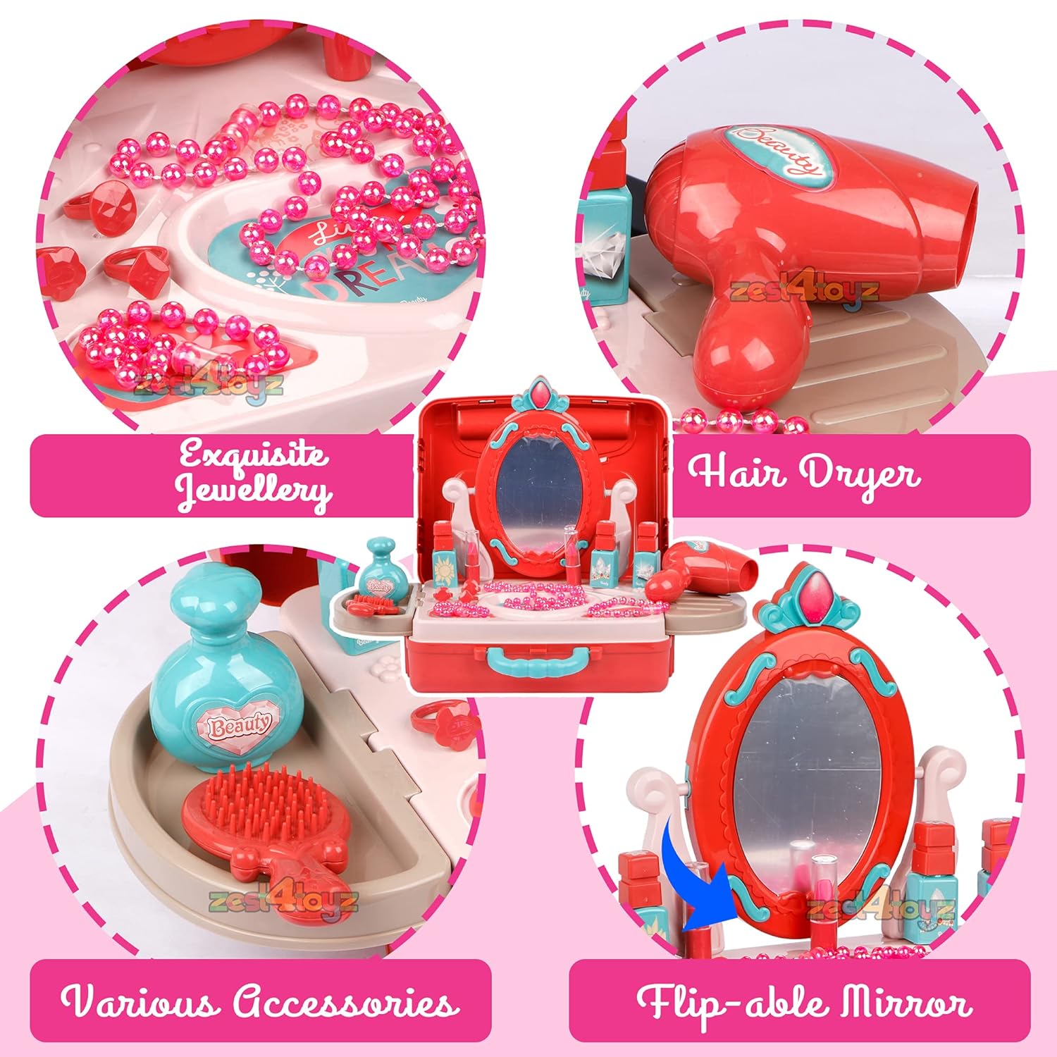 Plastic 3-in-1 Portable Pretend Role Play Set Toy for Boys and Girls (Beauty Play Set)