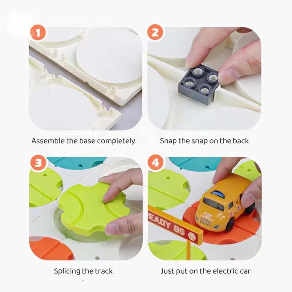 DIY Track Maze Race Car Track Building Block Educational Toy Set with 1 Light-Up Car - School Bus Theme - STEM Learning Construction Play Set - 34 Pcs