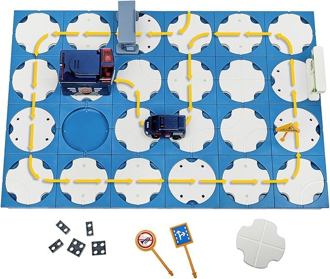 DIY Track Maze Race Car Building Block Set - Educational Toy with Light-Up Cars | STEM Learning Construction Playset for Kids | Customizable Police Station Track