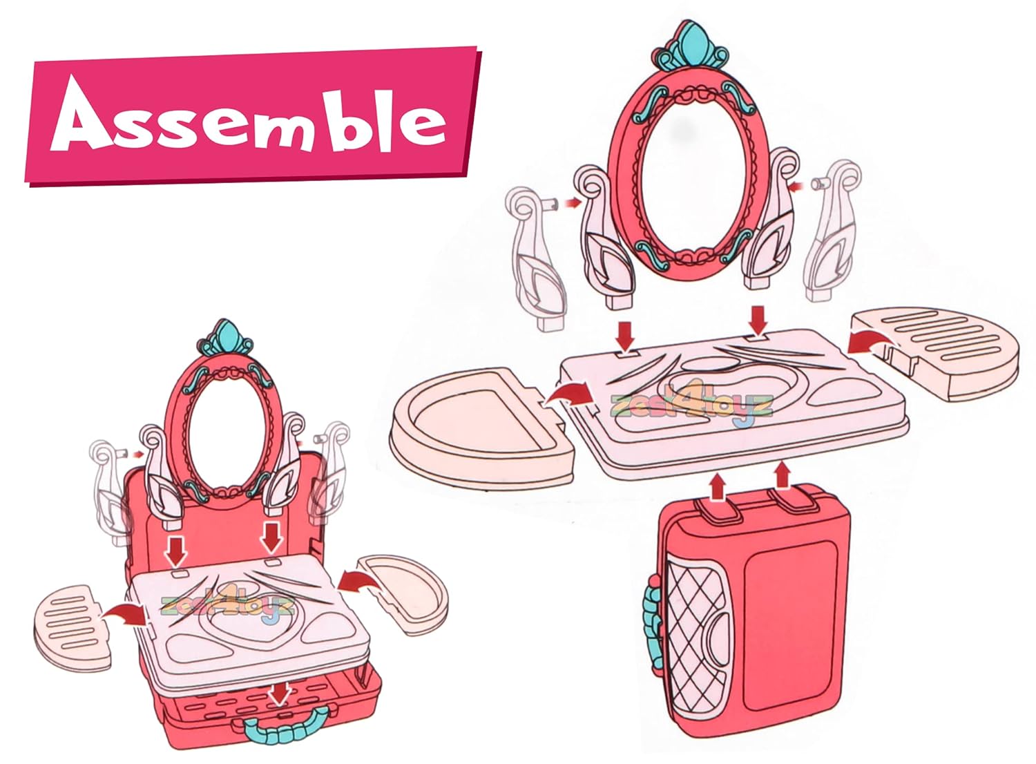 Plastic 3-in-1 Portable Pretend Role Play Set Toy for Boys and Girls (Beauty Play Set)