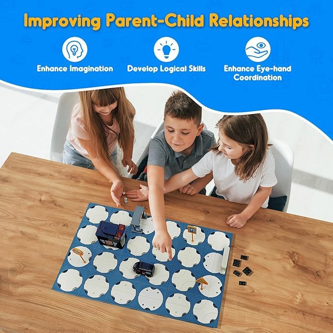 DIY Track Maze Race Car Building Block Set - Educational Toy with Light-Up Cars | STEM Learning Construction Playset for Kids | Customizable Police Station Track