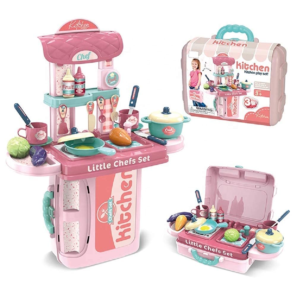 Plastic 3-in-1 Portable Pretend Role Play Set Toy for Boys and Girls (Kitchen Play Set)