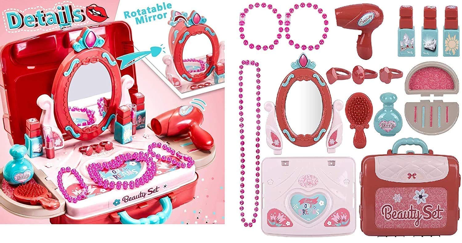 Plastic 3-in-1 Portable Pretend Role Play Set Toy for Boys and Girls (Beauty Play Set)