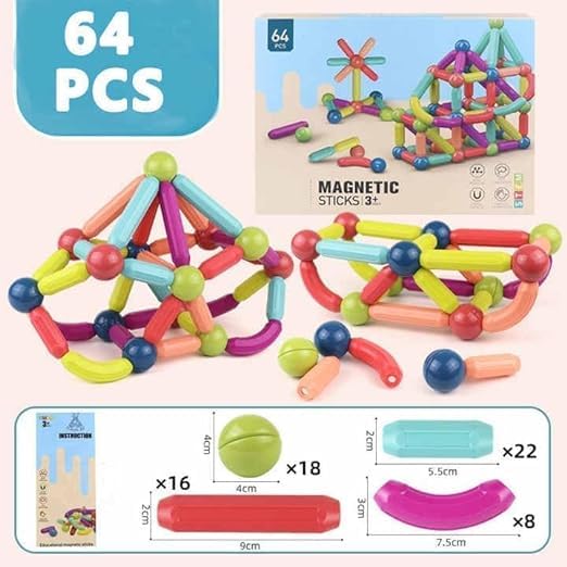 64-Piece Magnetic Toys for Little Boys, Ages 3-14 | Safe and Durable | Creative Brain Development Toys with Magnet Balls (64 Pcs)