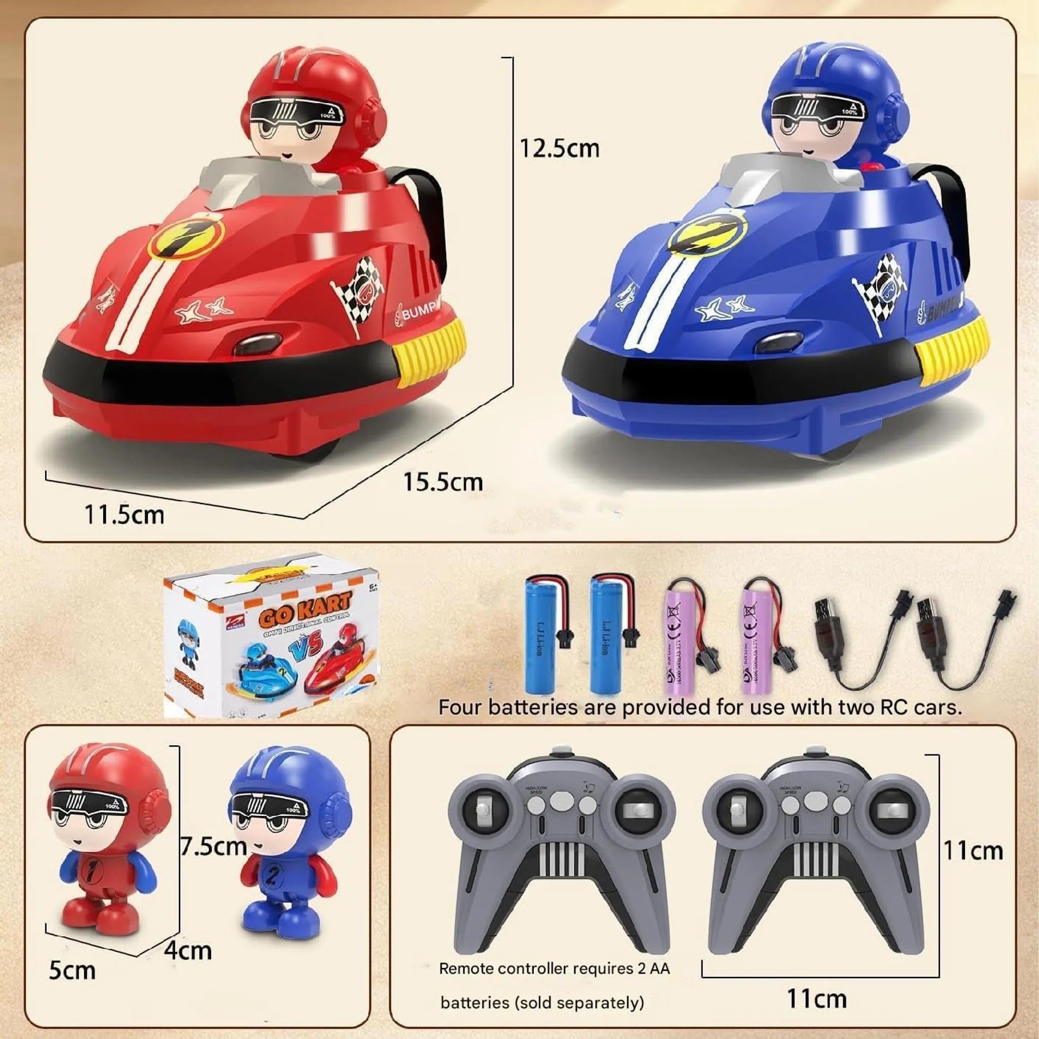 RC Battle Bumper Car Toy for Children, Remote Control, Set of 2, 360ï¿½ Rotation, LED Included, Parent-Child Competition, Assorted