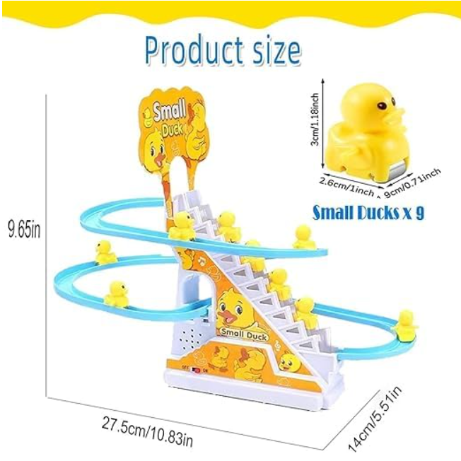 Duck Slide Toy Set, Duck Track Toys for Kids - Small Ducks Stair Climbing Toys for Kids, Escalator Toy with Lights and Music - 3 Ducks Included (Duck Track)