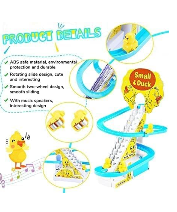 Duck Slide Toy Set, Duck Track Toys for Kids - Small Ducks Stair Climbing Toys for Kids, Escalator Toy with Lights and Music - 3 Ducks Included (Duck Track)