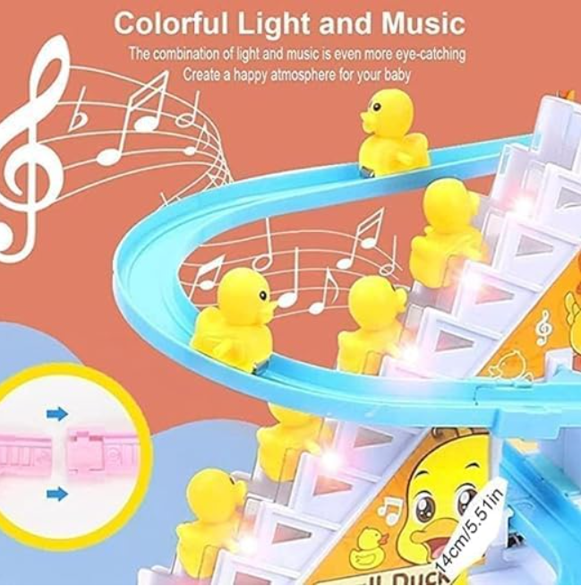 Duck Slide Toy Set, Duck Track Toys for Kids - Small Ducks Stair Climbing Toys for Kids, Escalator Toy with Lights and Music - 3 Ducks Included (Duck Track)