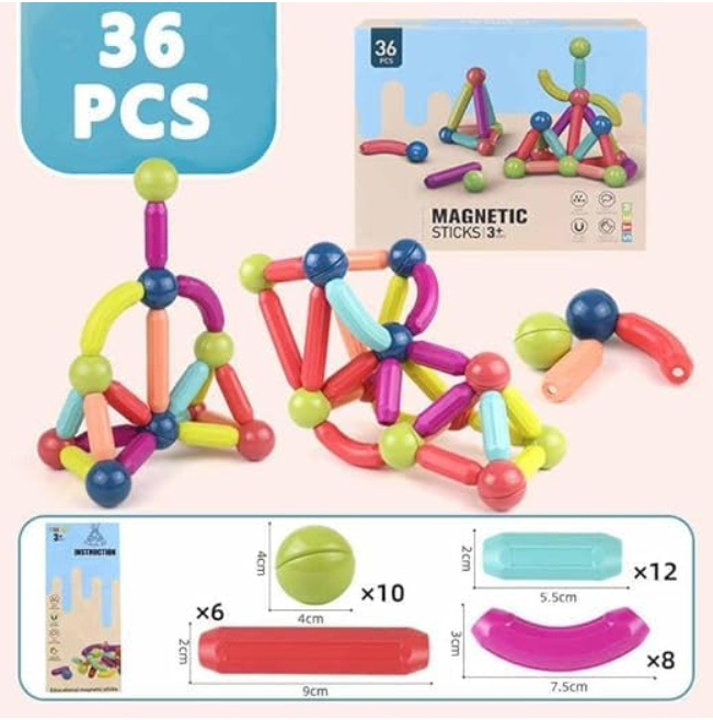 SNISH SIGNATURE Magnetic Toys for Little Boys Age 3 to 14 Year | Safe and Durable | Old Educational Stem Learning Magnet Stick with Balls